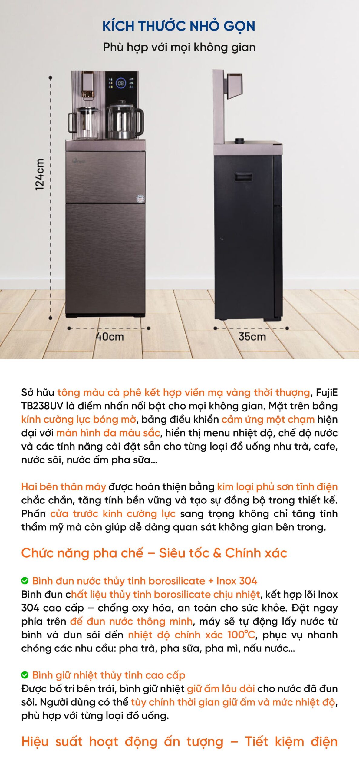 Cây nước nóng lạnh kết hợp bàn Trà fujjie TB238UV