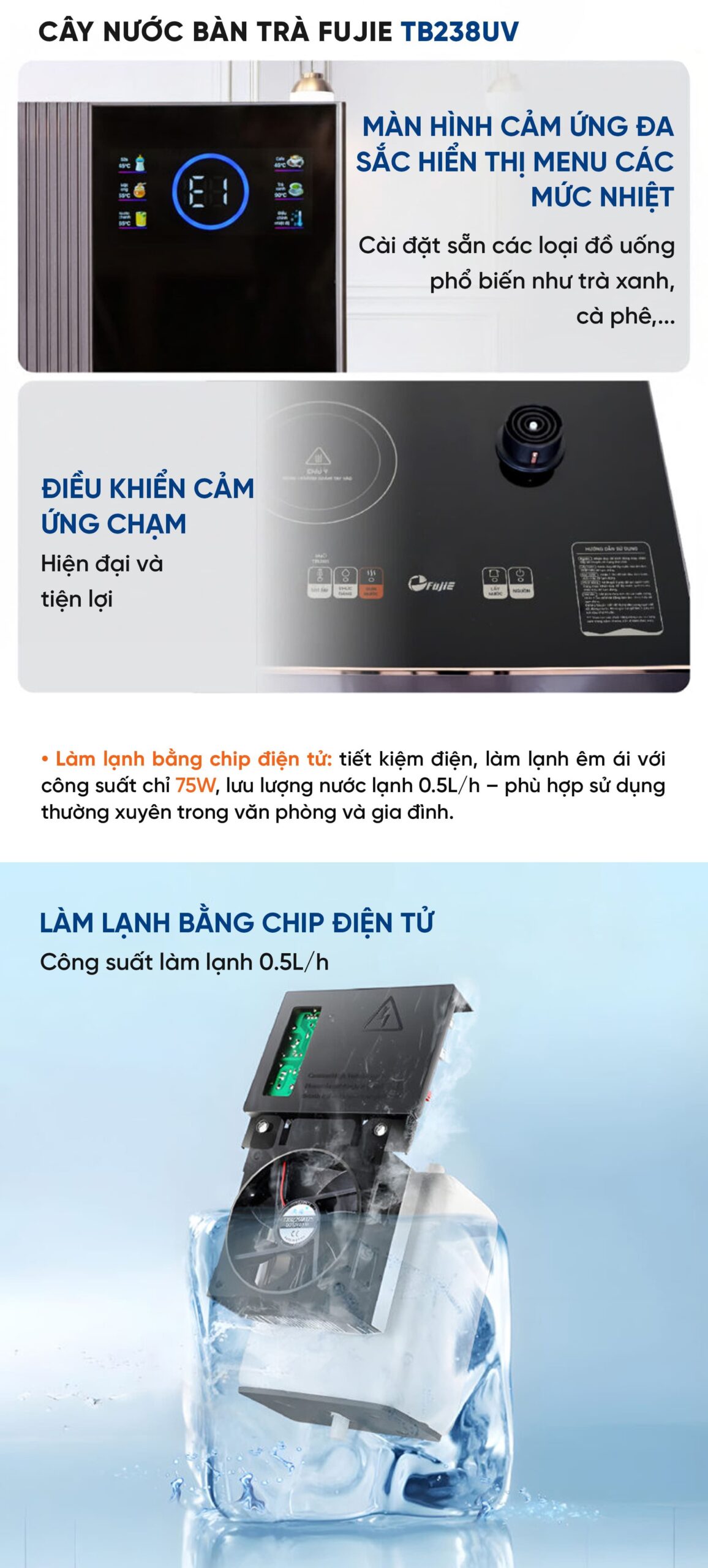 Cây nước nóng lạnh kết hợp bàn Trà fujjie TB238UV