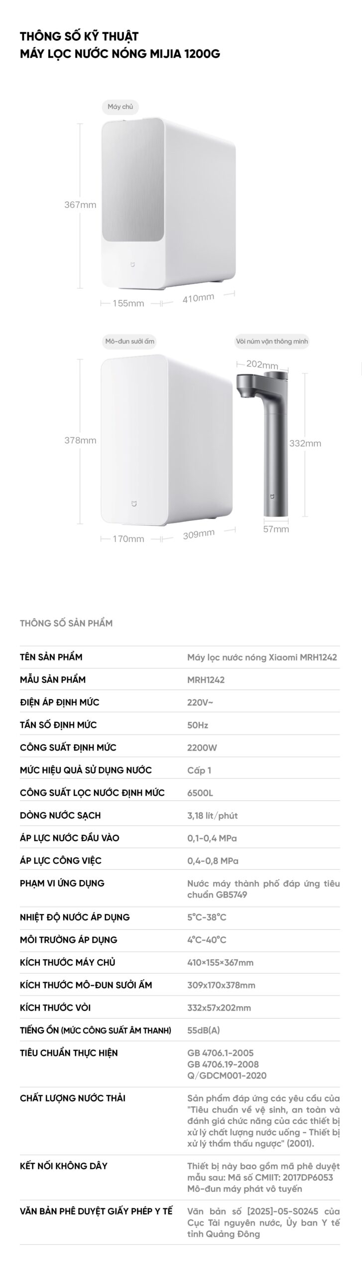 Máy lọc nước 1200G có nước nóng
