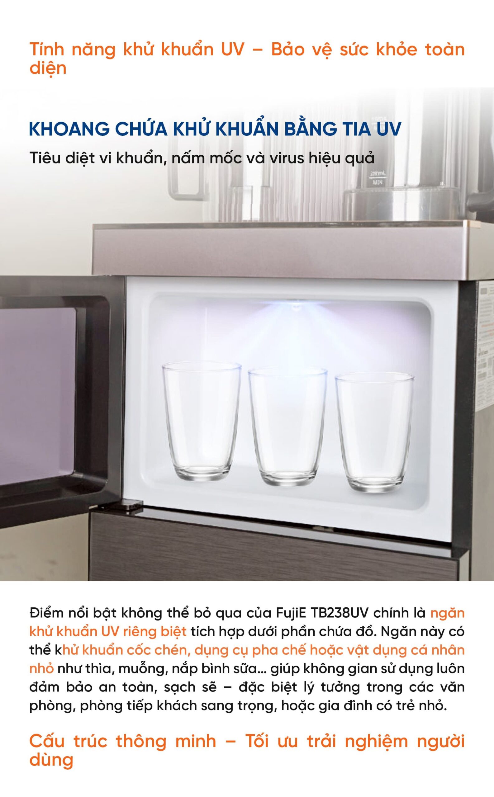 Cây nước nóng lạnh kết hợp bàn Trà fujjie TB238UV
