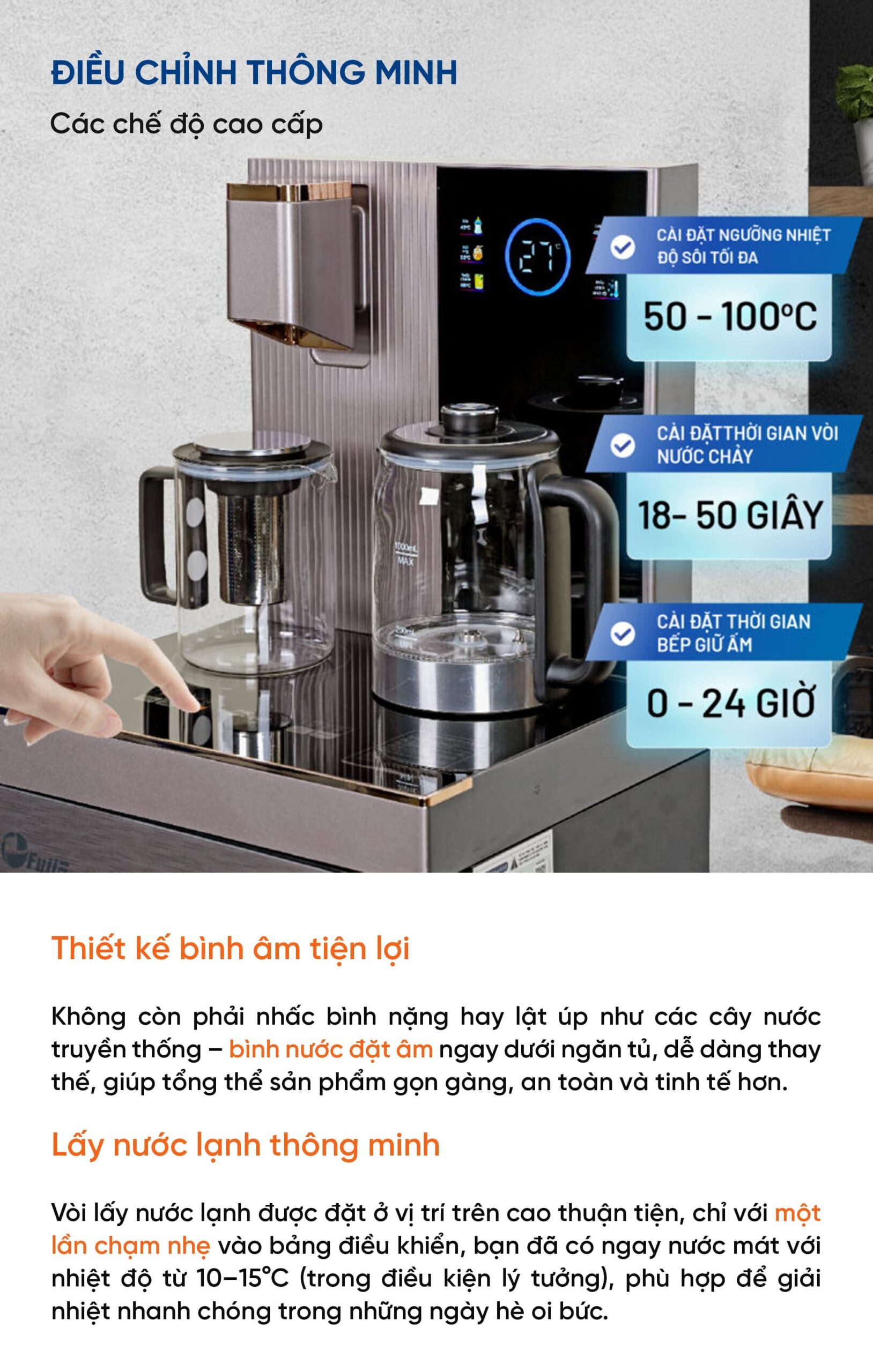 Cây nước nóng lạnh kết hợp bàn Trà fujjie TB238UV