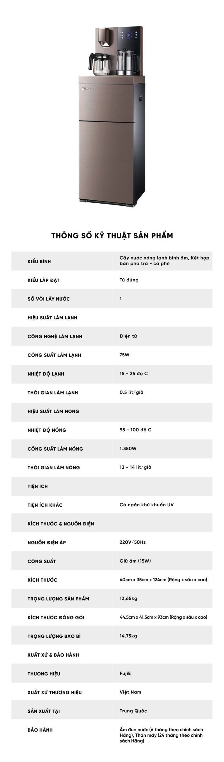 Cây nước nóng lạnh kết hợp bàn Trà fujjie TB238UV