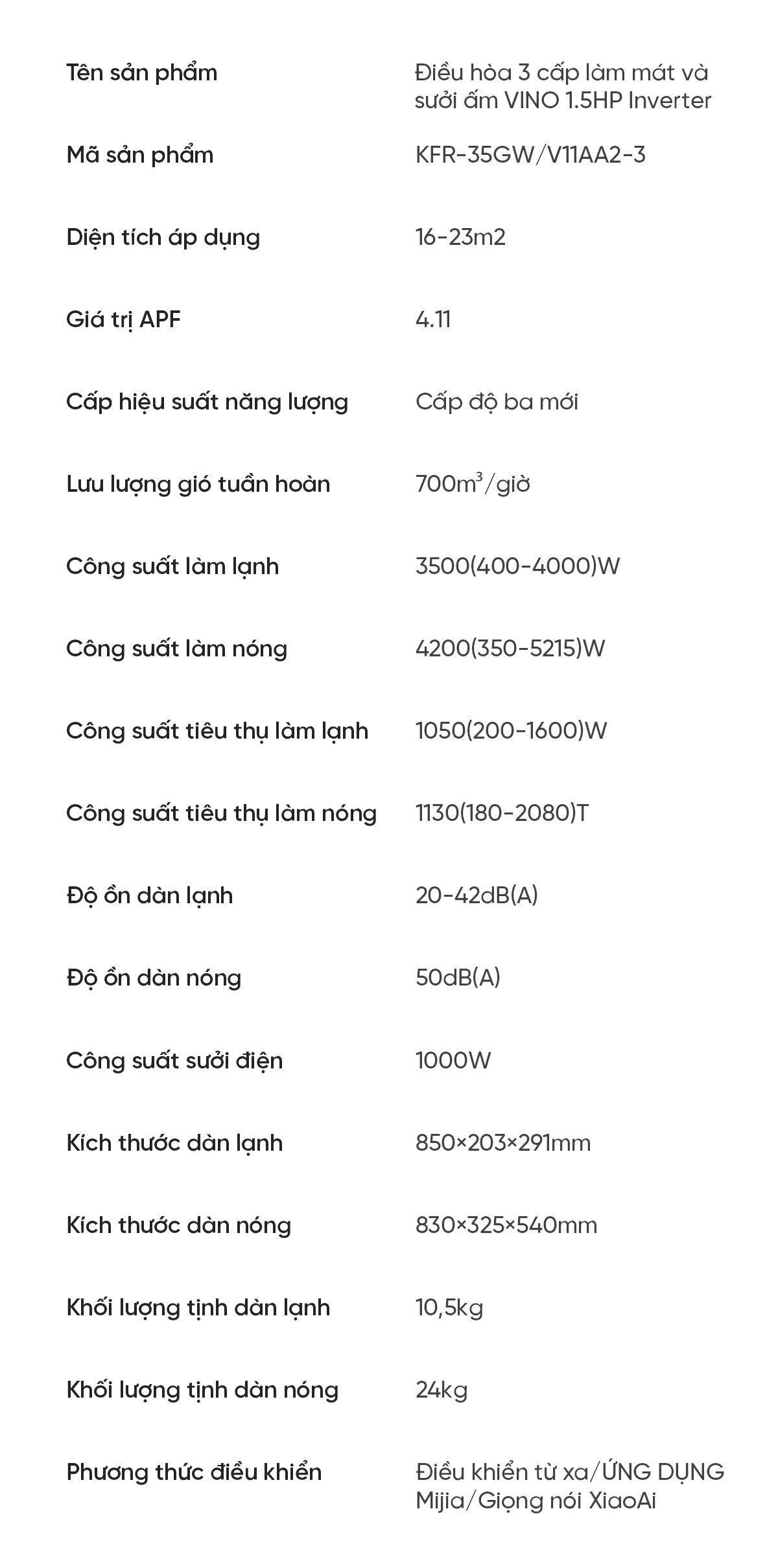 Điều hòa 2 chiều thông minh Xiaomi Vino 1.5HP Inverter KFR-35GW/V11AA2-3