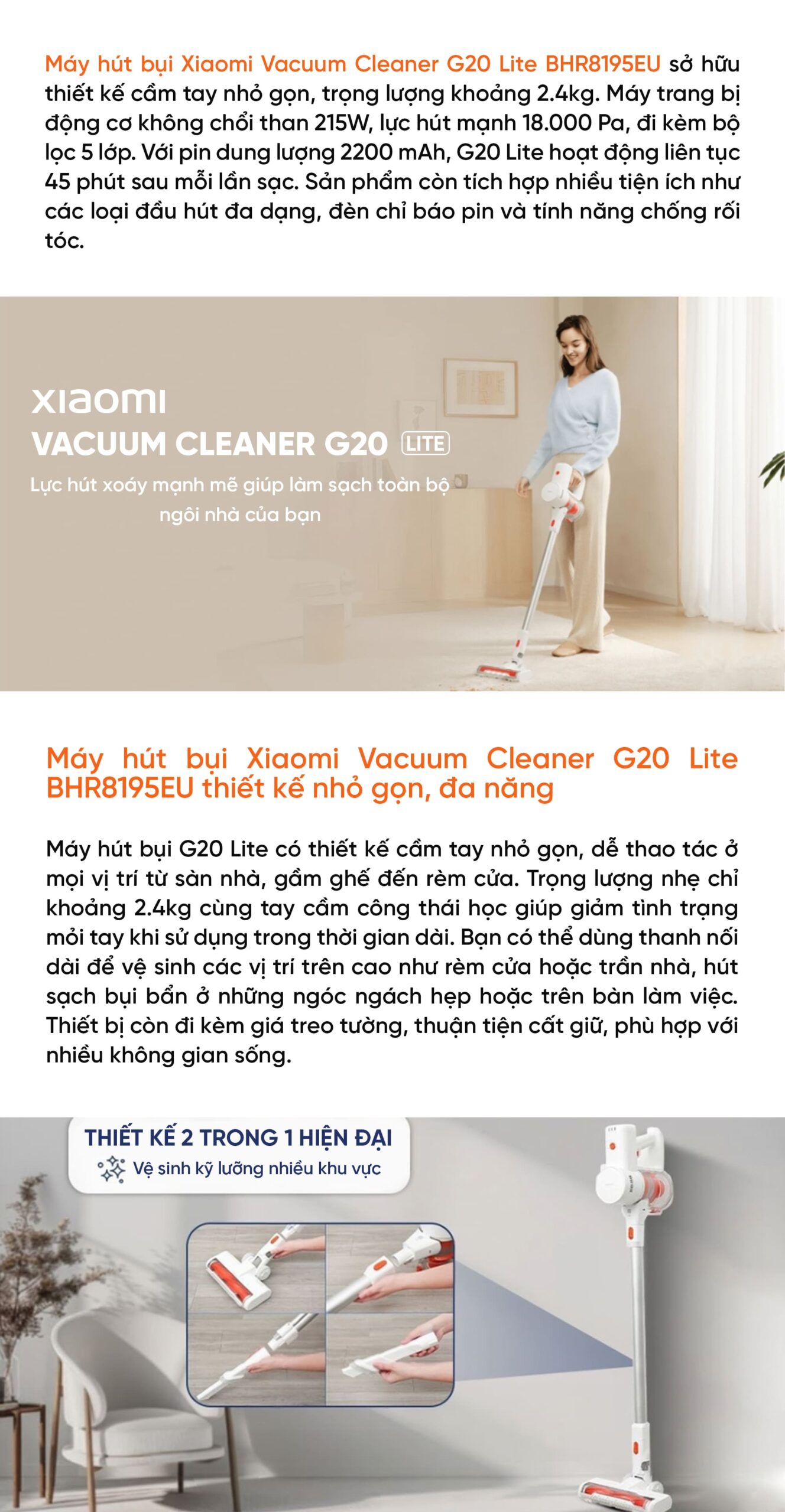 Máy hút bụi cầm tay Xiaomi Vacuum Cleanervg20 Lite BHR8195EU