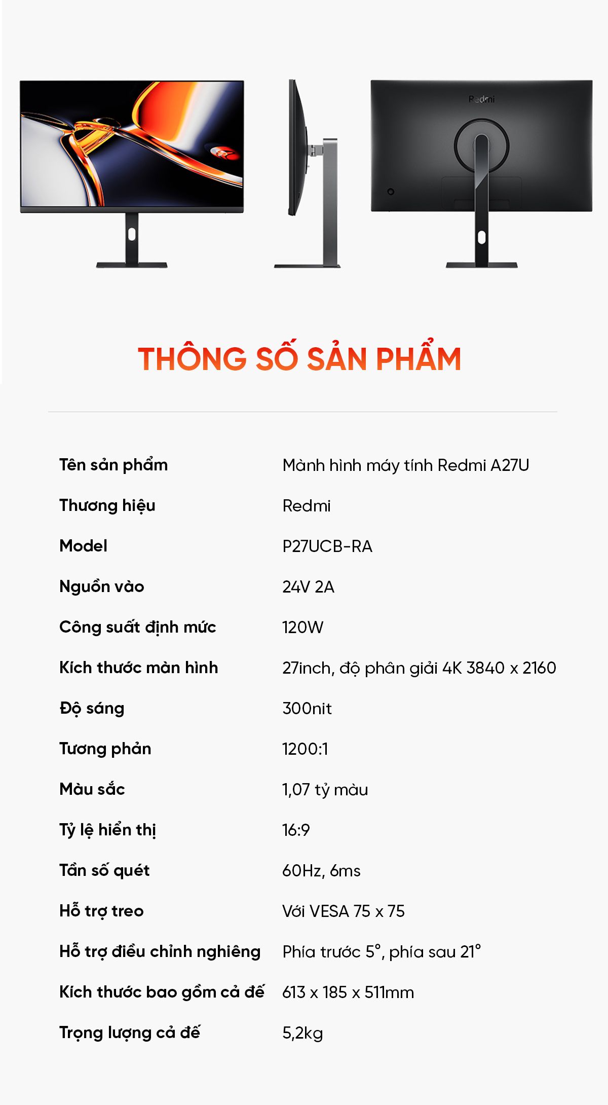 Màn hình máy tính Xiaomi Redmi A27U 27 Inch