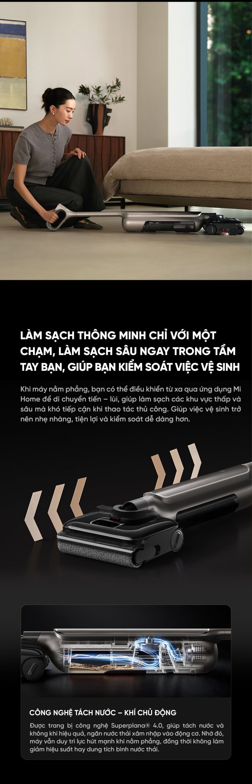 Máy Hút Bụi Lau Nhà Xiaomi 4 Max Model 2026 Gập Nghiêng 180 Độ