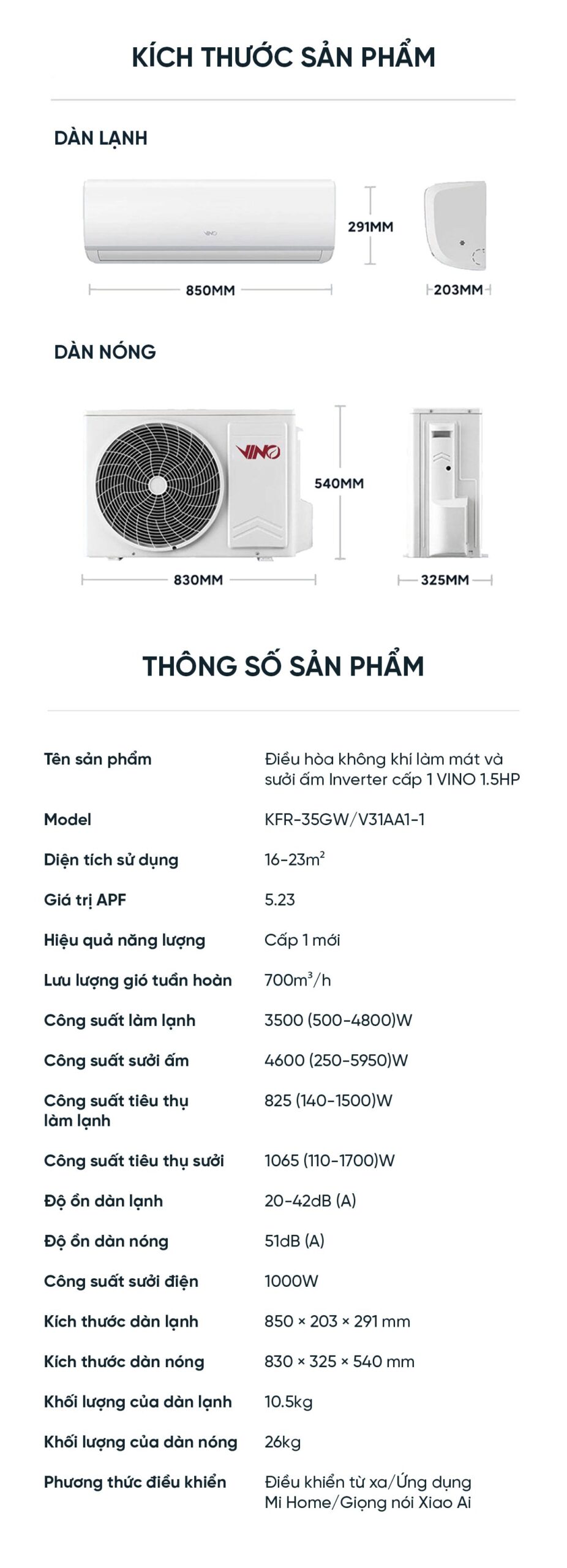 Điều hòa 2 chiều thông minh Xiaomi Vino 1.5HP Inverter KFR-35GW/V31AA1-1