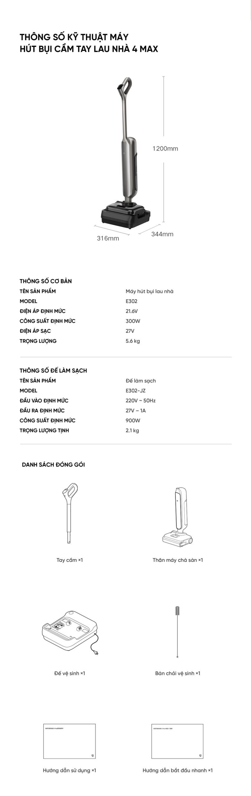 Máy Hút Bụi Lau Nhà Xiaomi 4 Max Model 2026 Gập Nghiêng 180 Độ