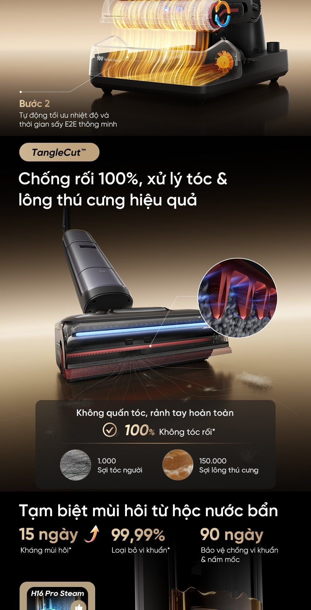 Máy hút bụi lau nhà Dreame H16 Pro Steam | Lực hút 28.000Pa