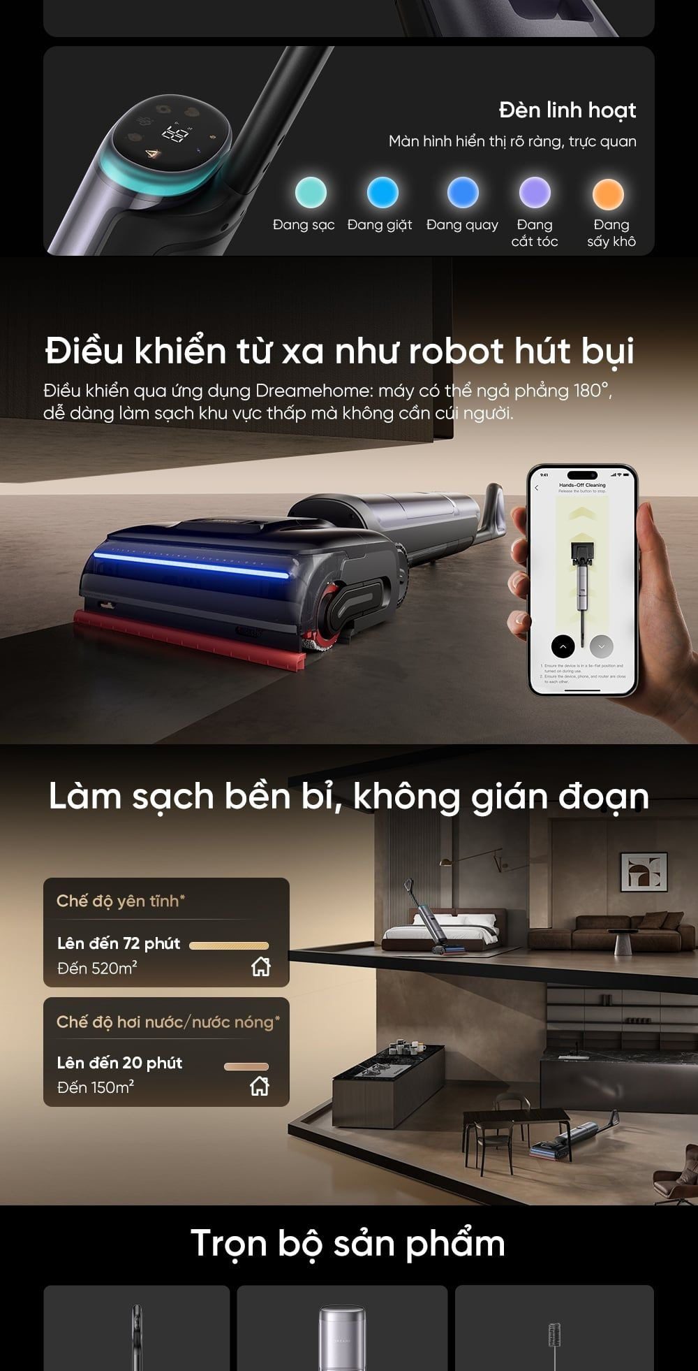 Máy hút bụi lau nhà Dreame H16 Pro Steam | Lực hút 28.000Pa