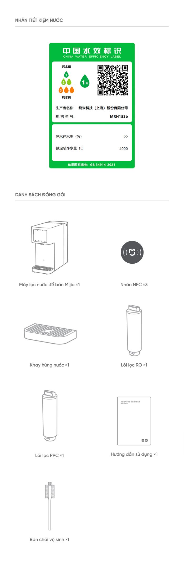 Máy lọc nước để bàn Mijia - Hiệu quả lọc nước cấp 1