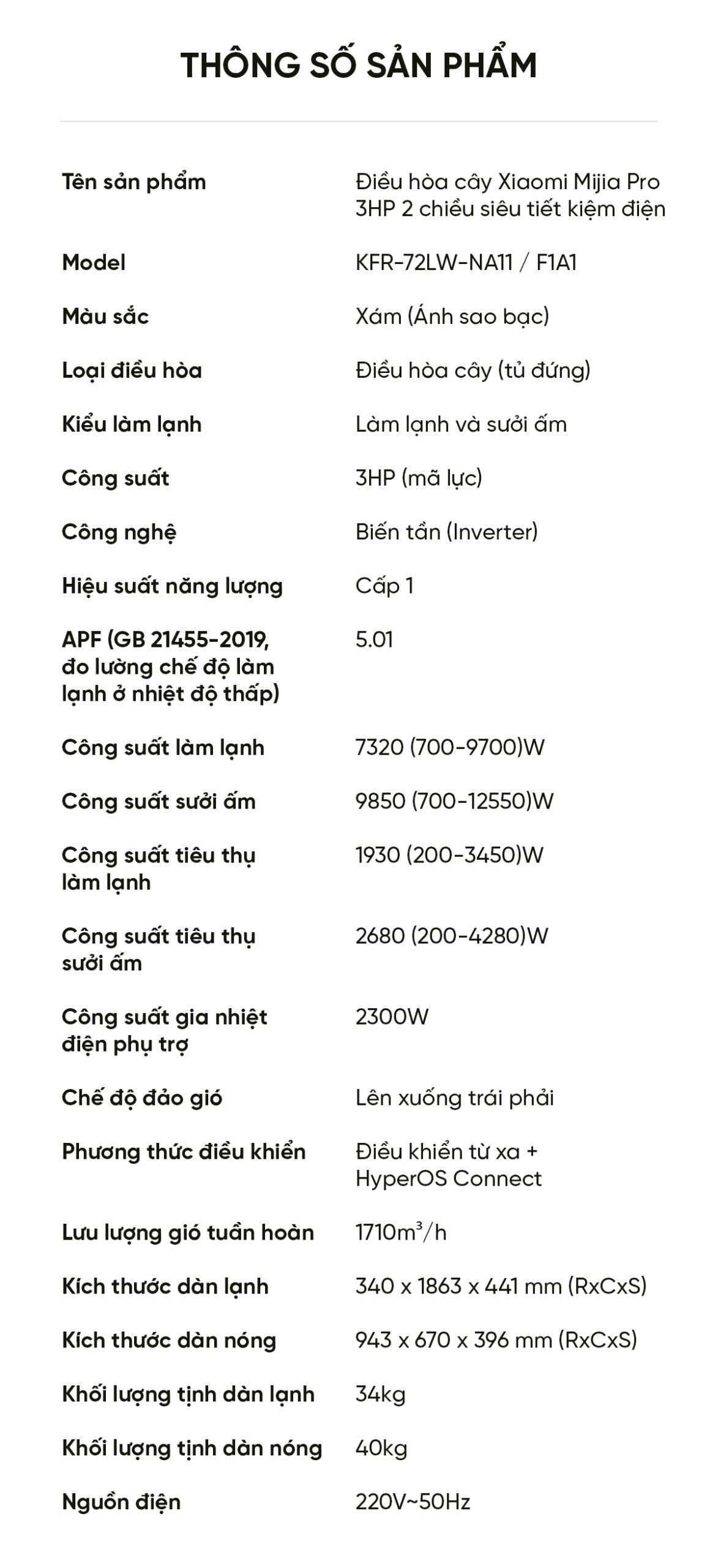 Điều hòa cây đứng Xiaomi Mijia Pro 3Hp Cấp khí tươi KFR-72LW-NA11 / F1A1