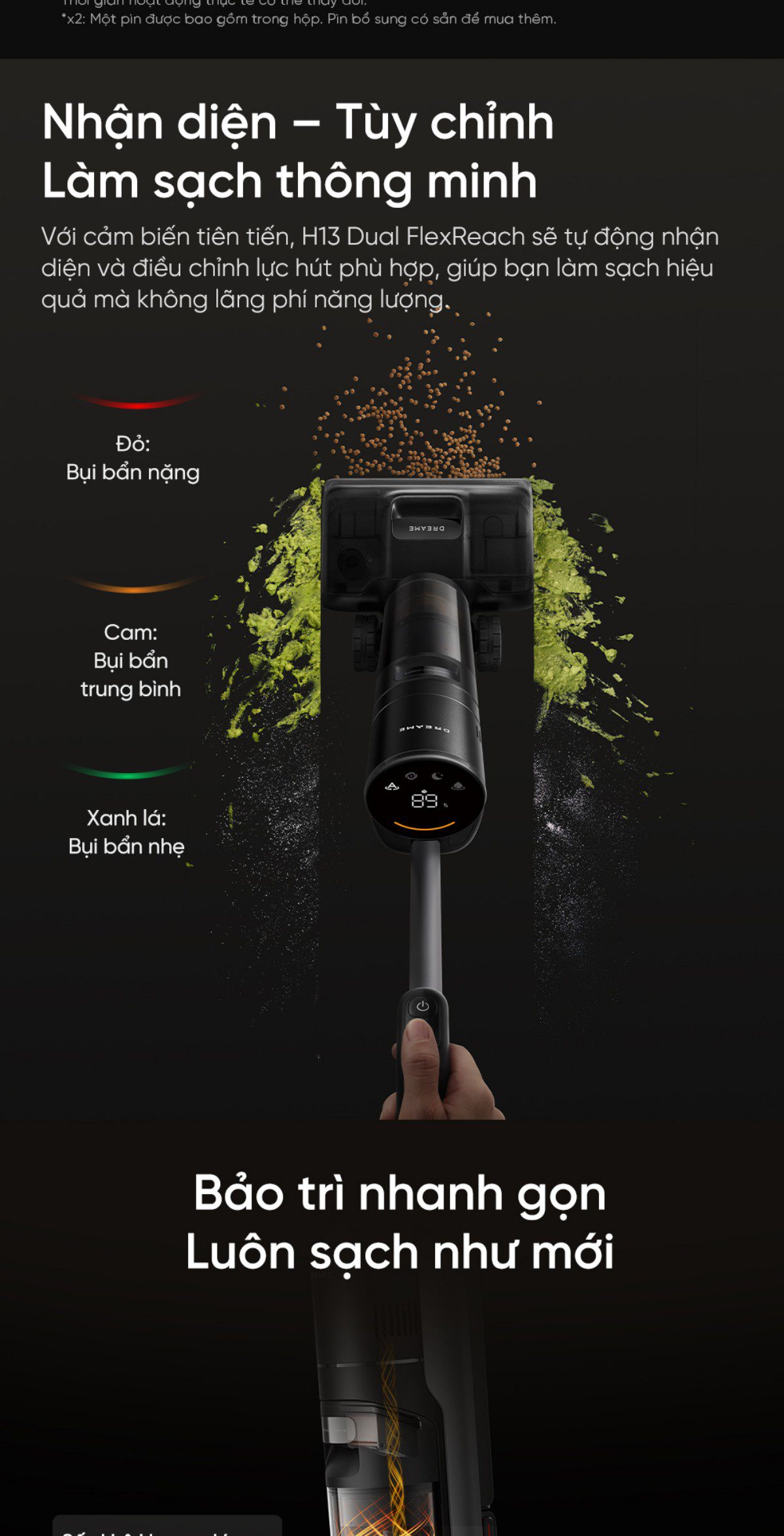Dreame H13 Dual FlexReach gập nghiêng 180°