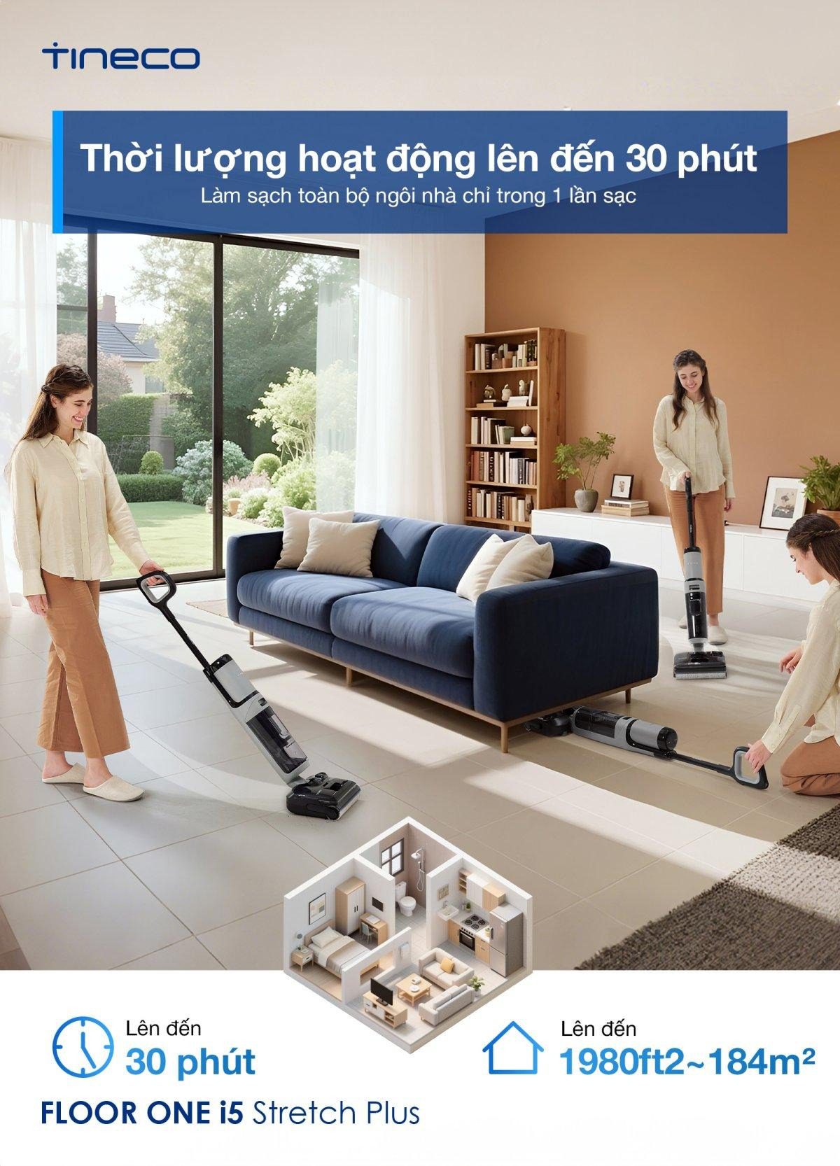Tineco i5 Stretch Plus gập nghiêng 180°