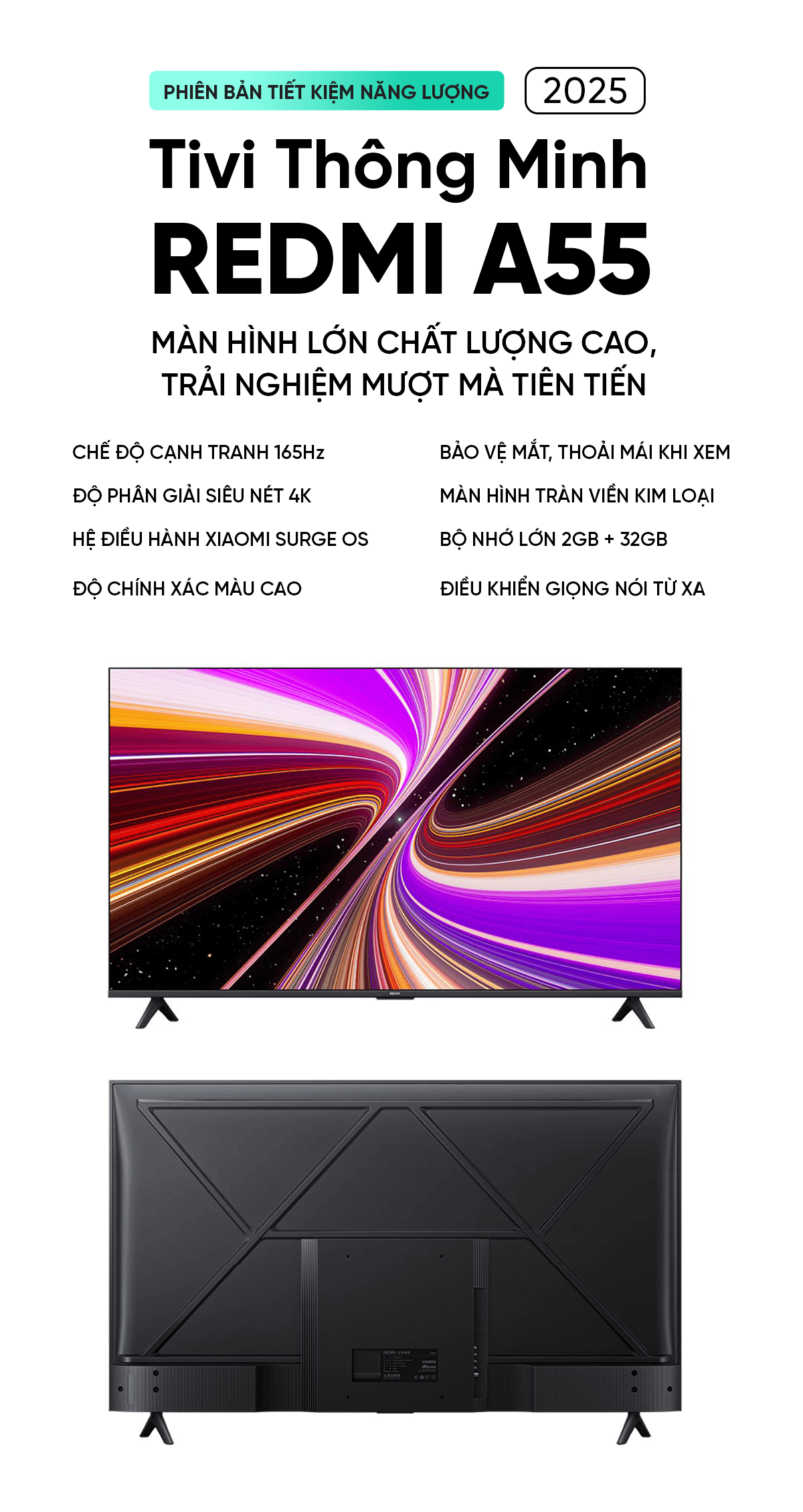 Tivi Xiaomi Redmi A 50 Inch Ram 2/32GB 165Hz 4K phiên bản nội địa