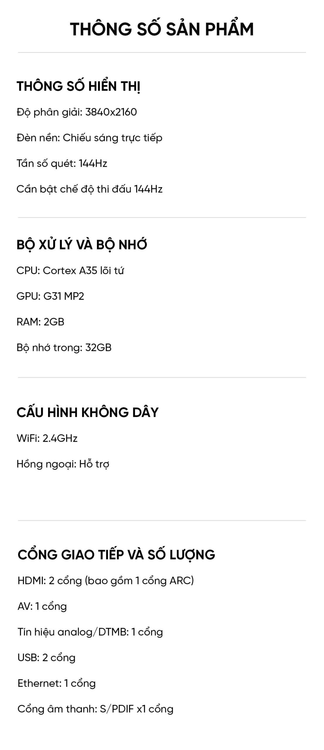 Tivi Xiaomi Redmi A 55 Inch Ram 2/32GB 144Hz 4K phiên bản nội địa