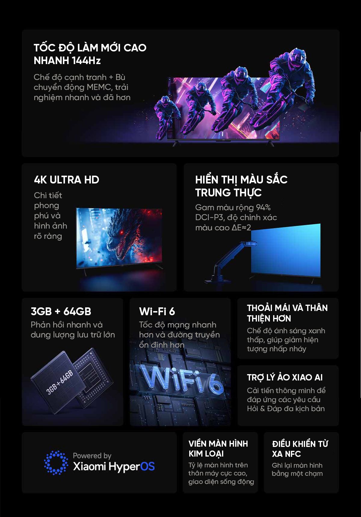 Tivi Xiaomi Redmi A Pro 50 Inch Ram 3/64GB 144Hz Tiết Kiệm Điện