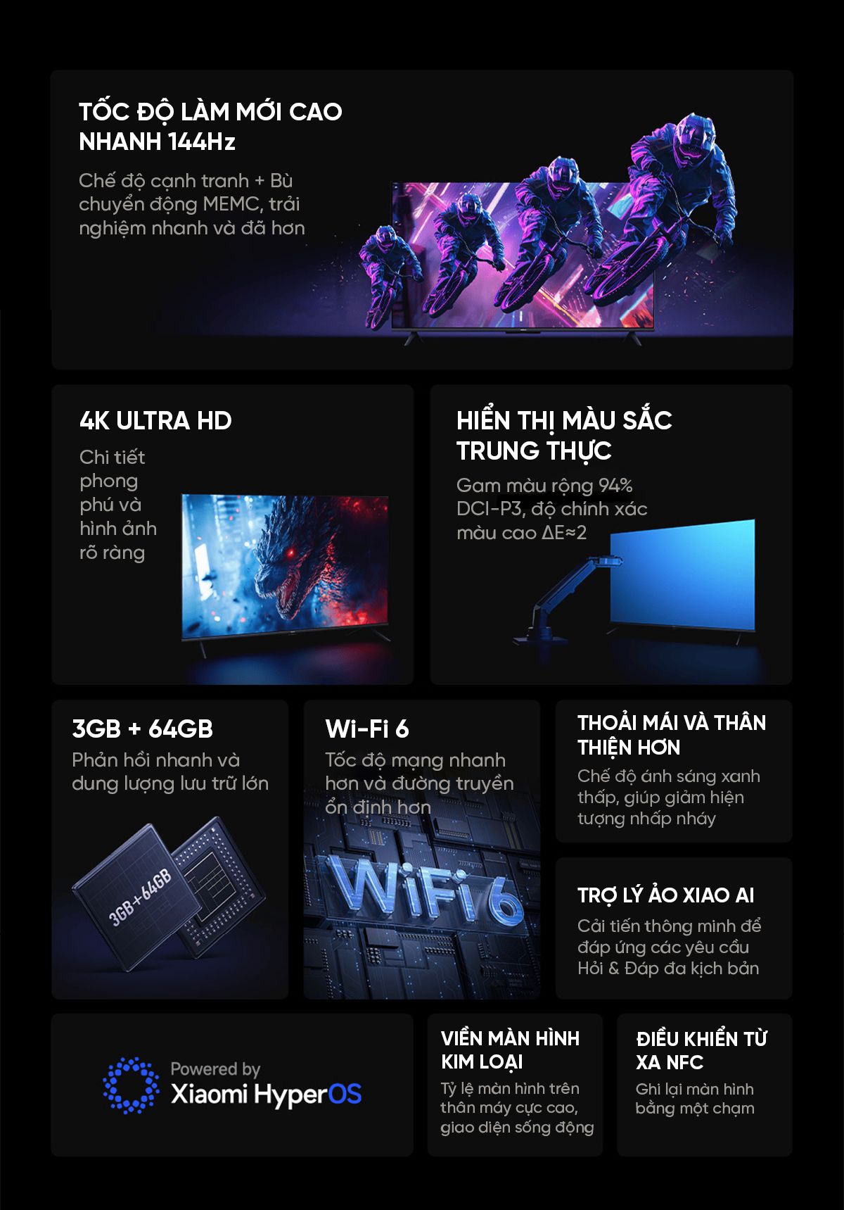 Tivi Xiaomi Redmi A Pro 65 Inch Ram 3/64GB 144Hz Tiết Kiệm Điện