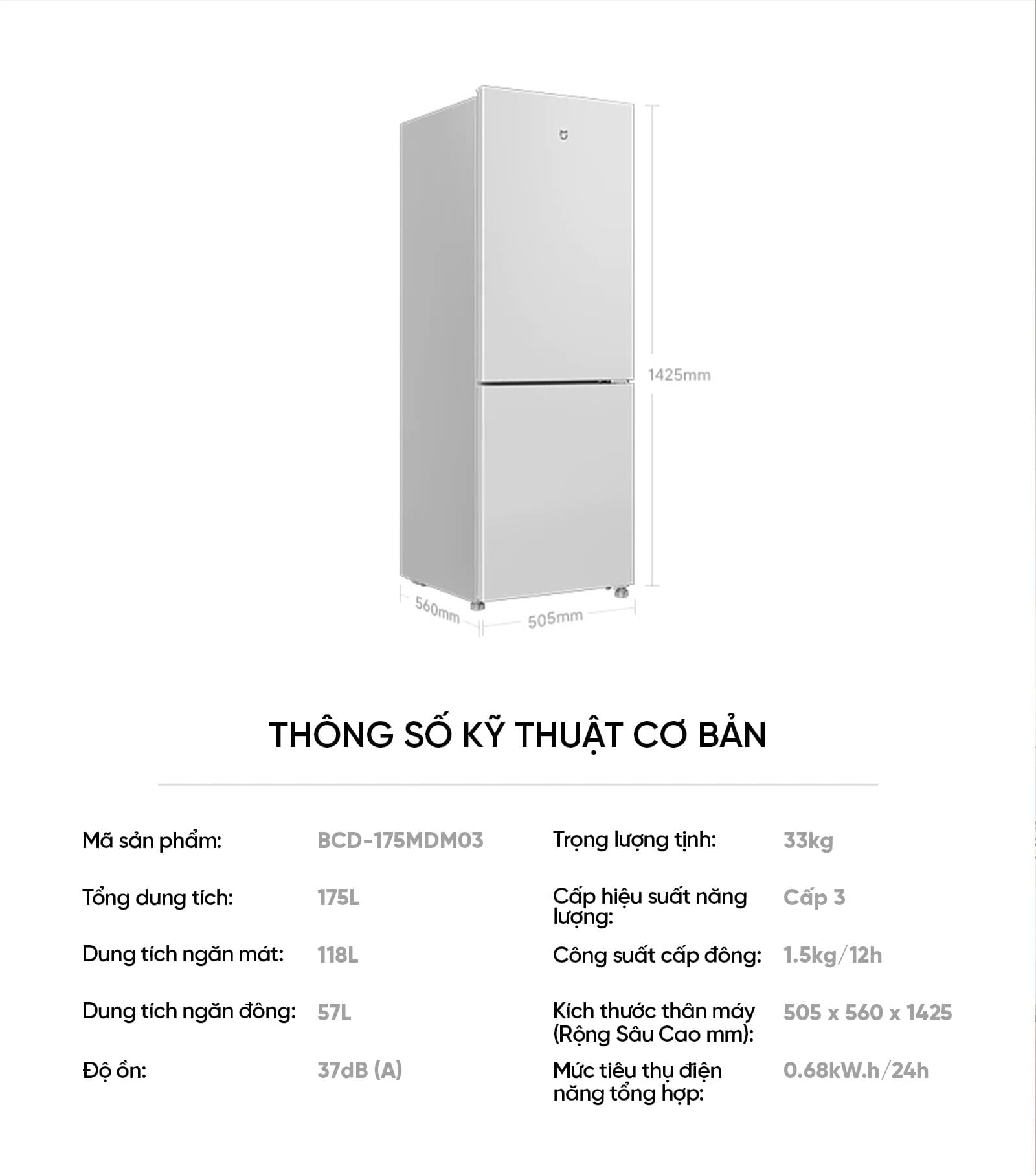 Tủ Lạnh 2 Cánh Xiaomi Mijia 175L