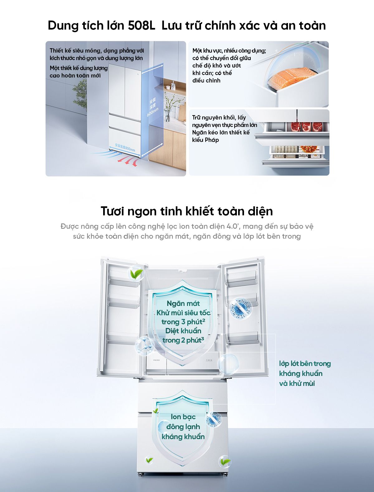 Tủ Lạnh 508L Pro Kiểu pháp 2026 Làm Đá Tự Động Mã - Model BCB-508WFSMPDIN