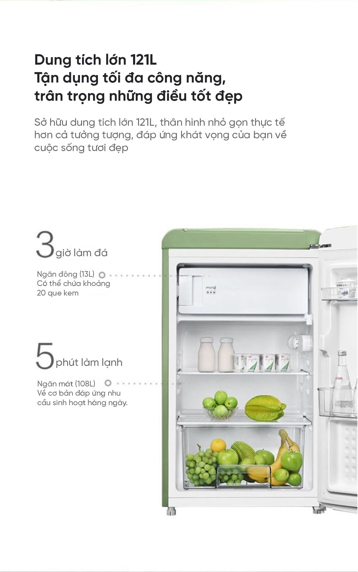 Tủ lạnh Mini MiniJ Retro 121L nhỏ gọn thiết kế hiện đại