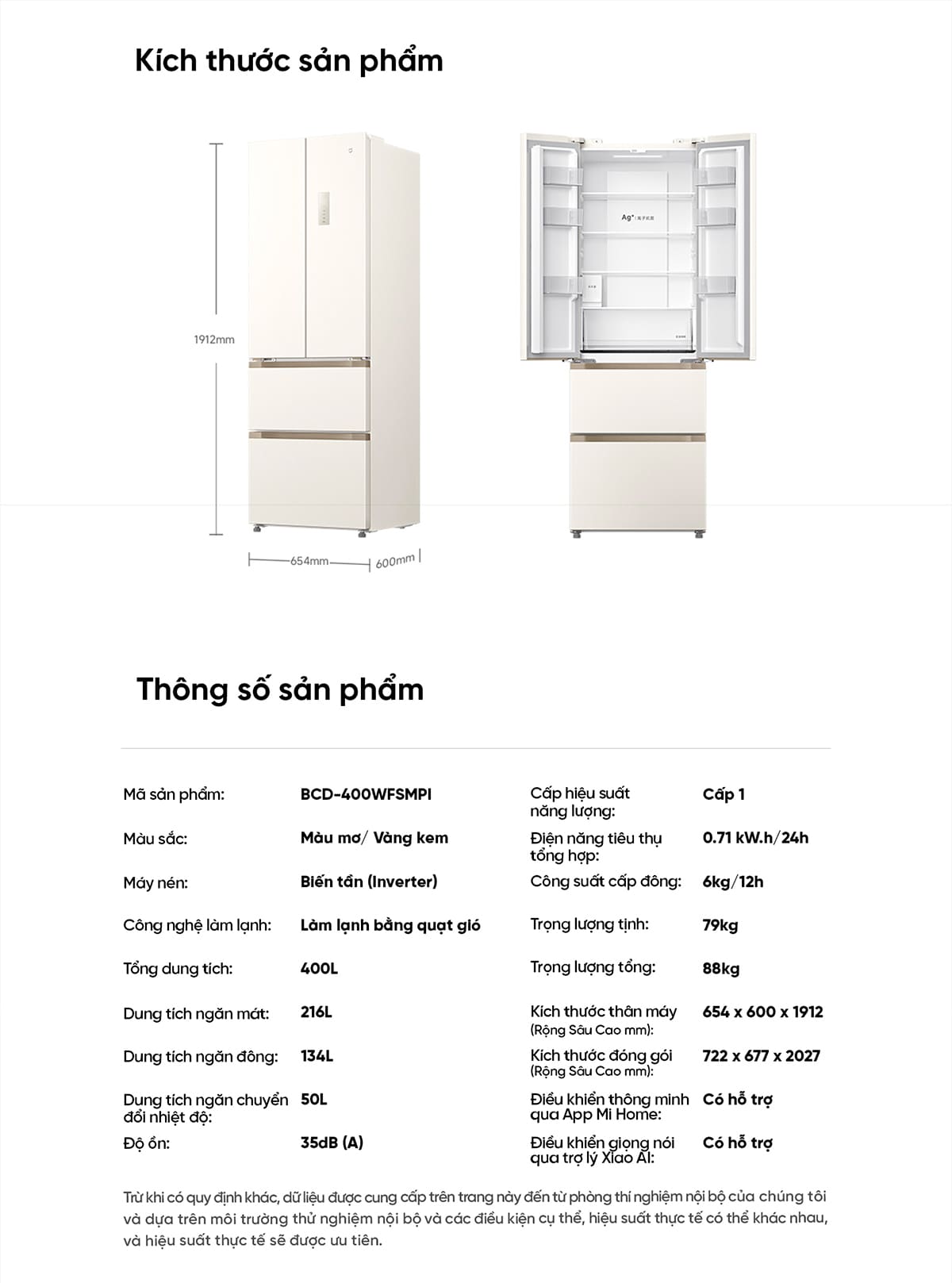 Tủ Lạnh Xiaomi 400L 2026 Làm Đá Tự Động