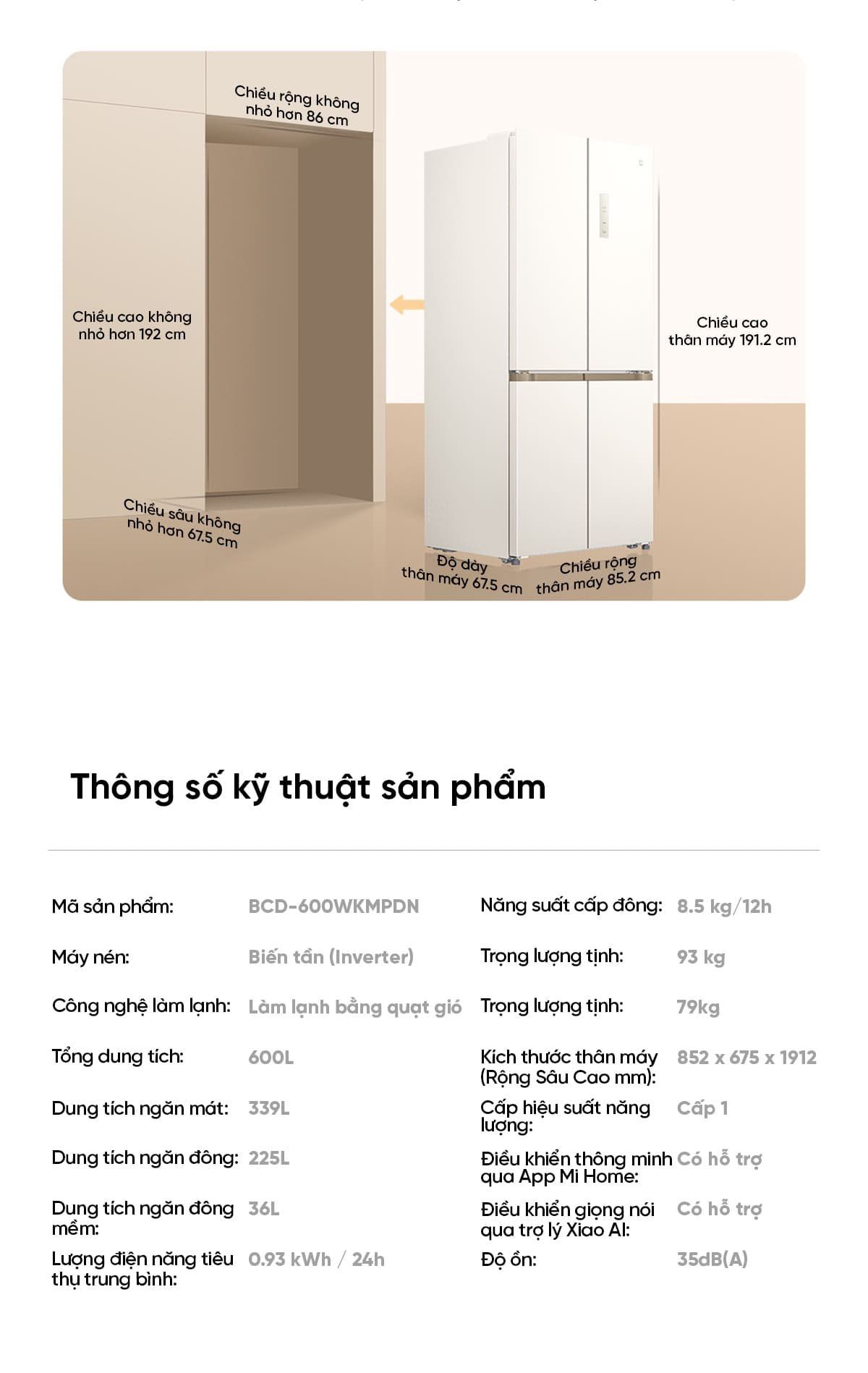 Tủ Lạnh Xiaomi Mija 600L 2026 Làm Lạnh Kép