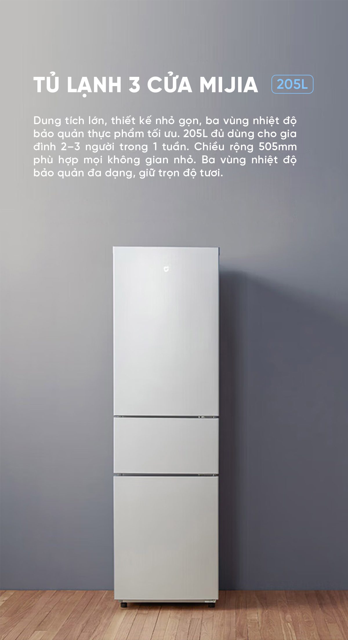 Tủ lạnh Xiaomi Mijia 205L, 3 cửa, có ngăn đông mềm