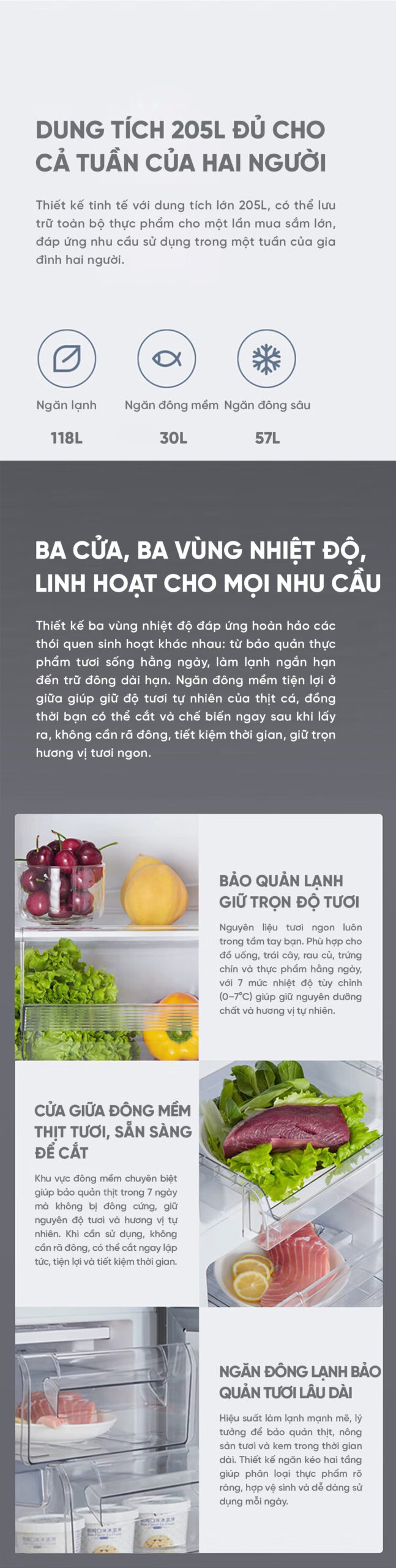 Tủ lạnh Xiaomi Mijia 205L, 3 cửa, có ngăn đông mềm