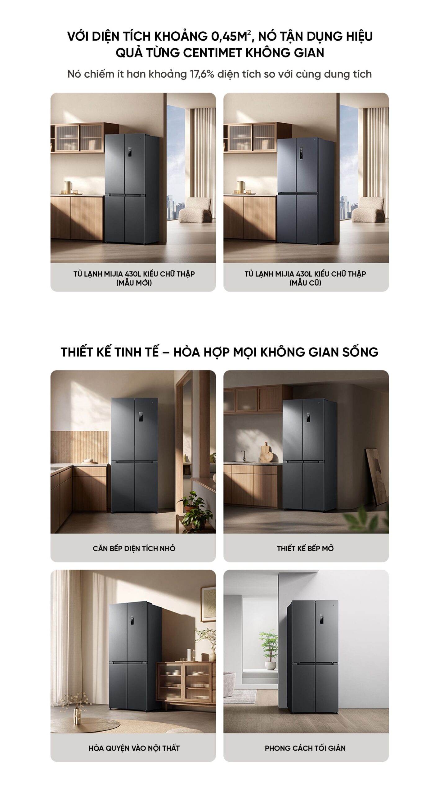 Tủ lạnh Xiaomi Mijia 430L 2026 4 cánh, Làm lạnh kép có ngăn đông mềm, siêu mỏng