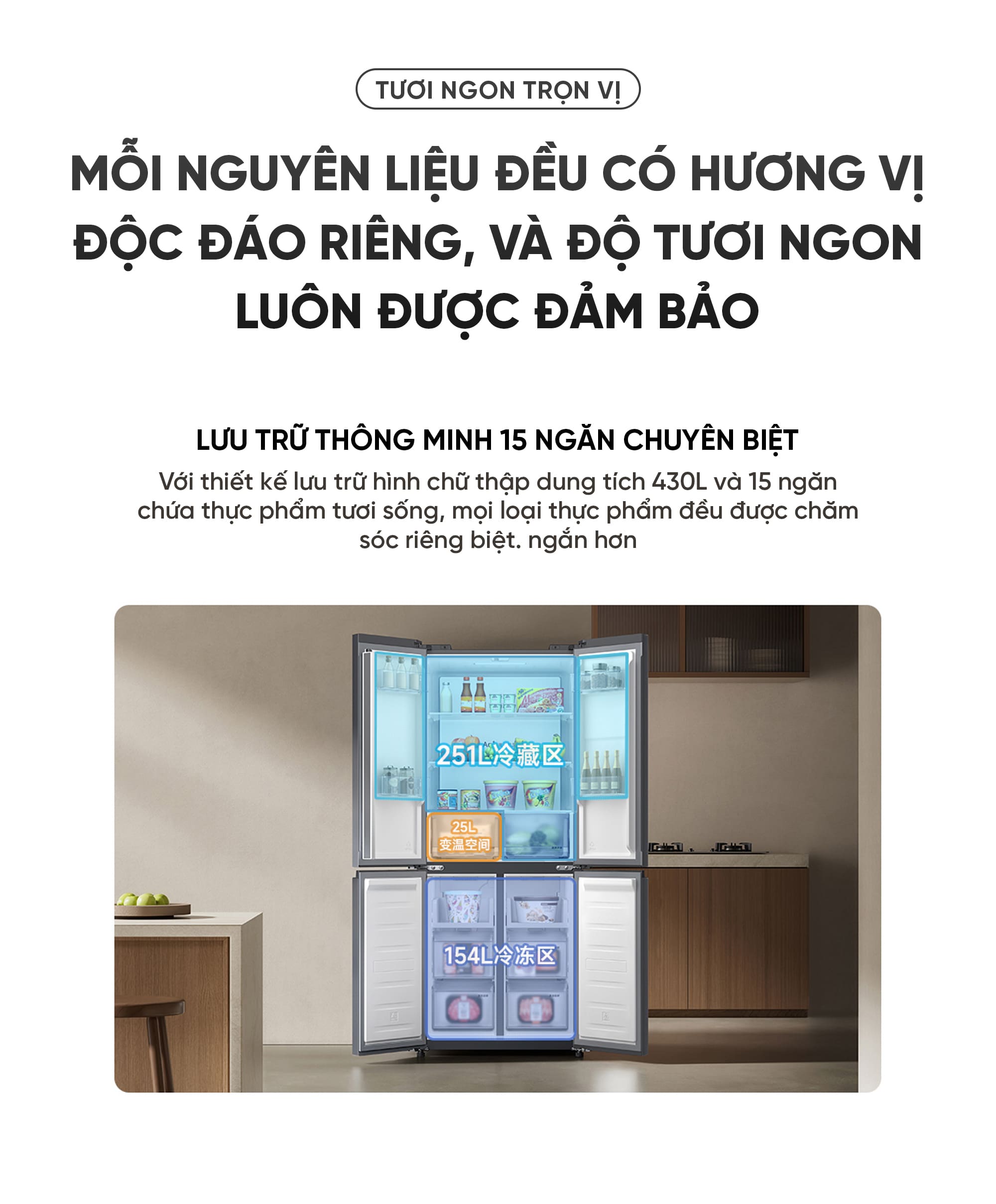 Tủ lạnh Xiaomi Mijia 430L 2026 4 cánh, Làm lạnh kép có ngăn đông mềm, siêu mỏng