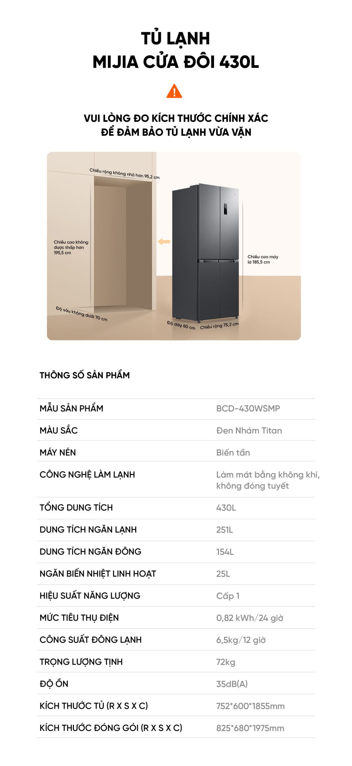 Tủ lạnh Xiaomi Mijia 430L 2026 4 cánh, Làm lạnh kép có ngăn đông mềm, siêu mỏng