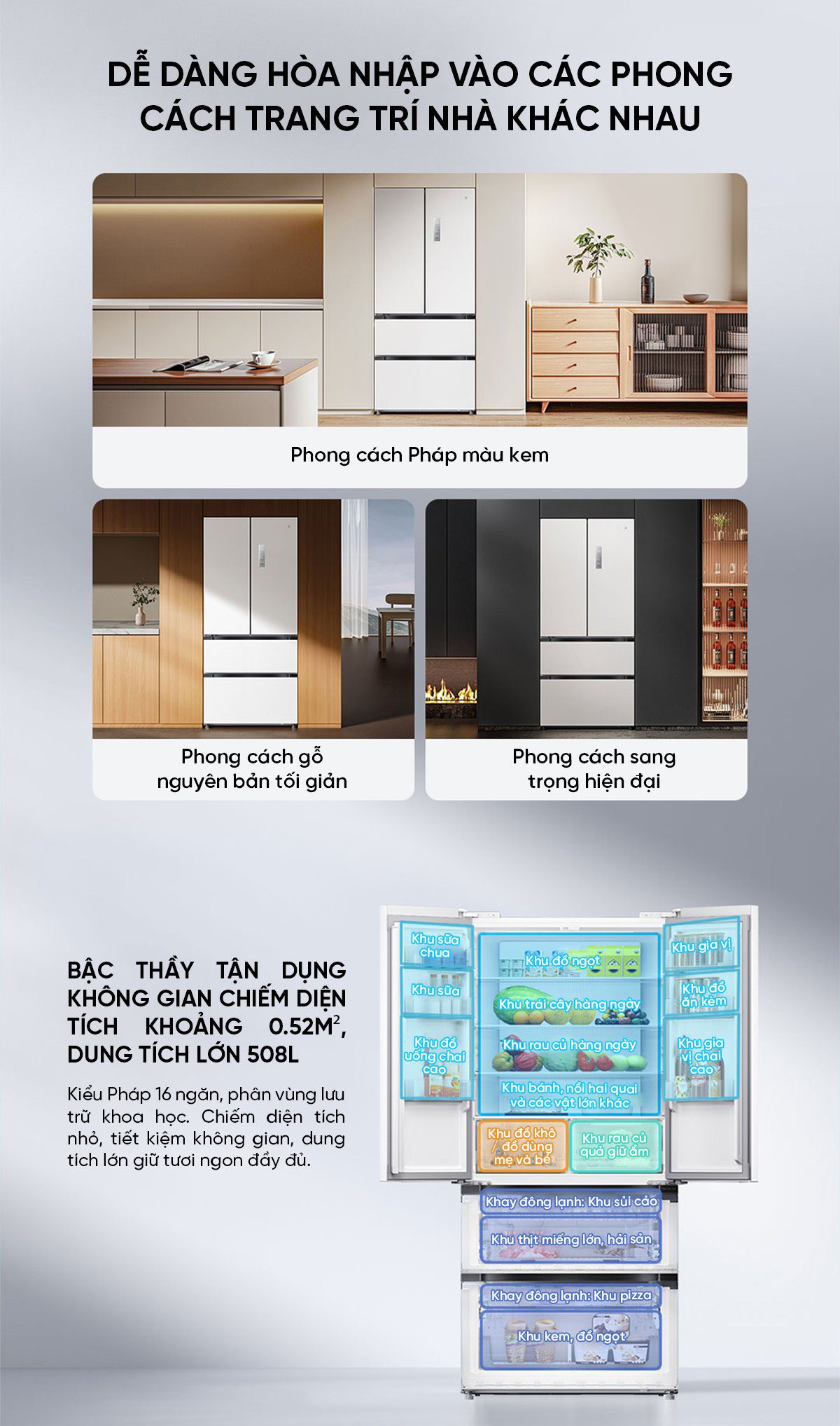 Tủ lạnh Xiaomi Mijia 508L kiểu Pháp Màu Trắng - Model BCB-508WFMBI