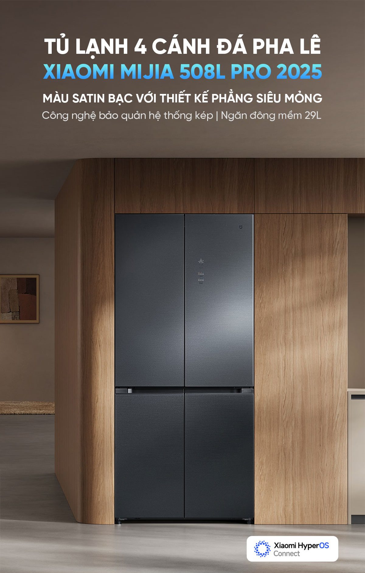 Tủ lạnh Xiaomi Mijia 508L Pro, 4 cửa, mặt đá pha lê - Model BCB-508WTGBI