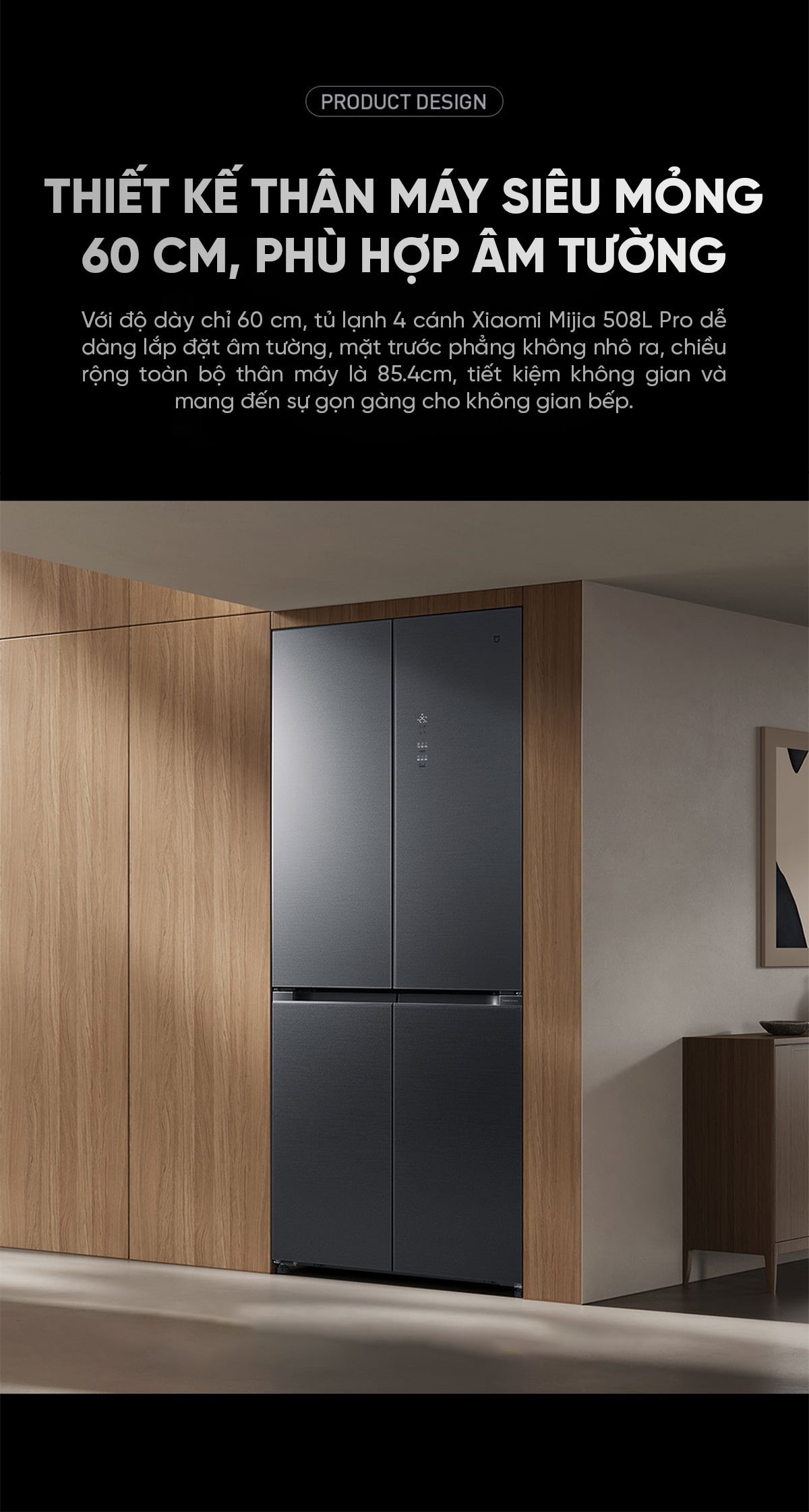 Tủ lạnh Xiaomi Mijia 508L Pro, 4 cửa, mặt đá pha lê - Model BCB-508WTGBI